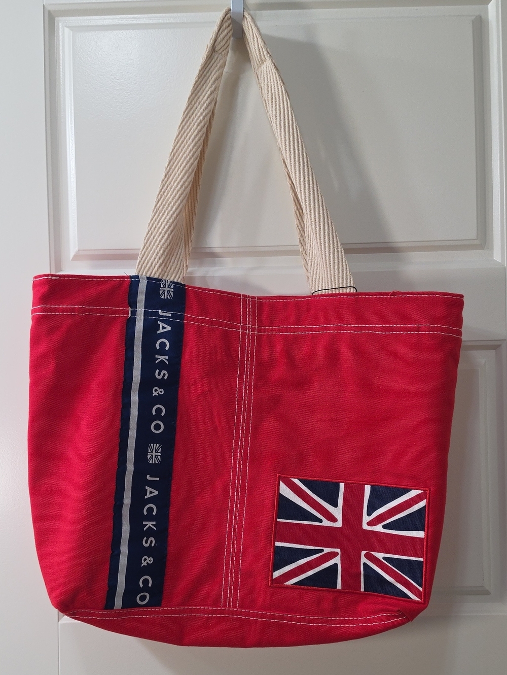 Jacks & Co Red Canvas Tote with Union Jack Patch